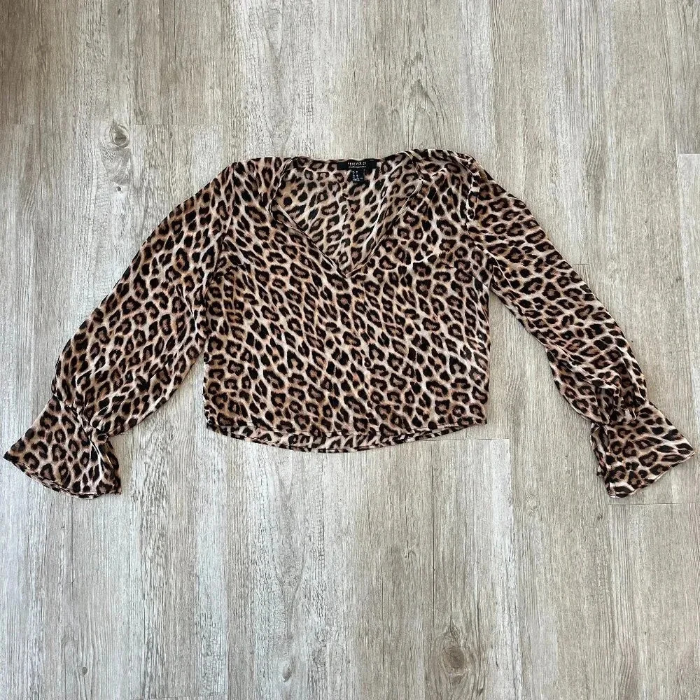 Womens Forever 21 Cheetah/Leopard Sheer Blouse - M